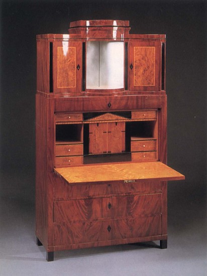 19th-Century AUSTRIAN, Biedermeier Mahogany, Fruitwood and Burl Walnut Fall-Front Secrétaire
1820-1825, Mixed woods